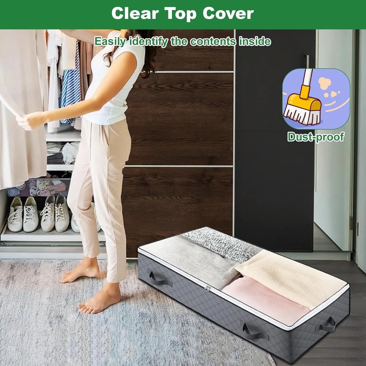 2pcs Underbed Quilt Storage Bag Organizer Wardrobe Clothes Dust Moisture-proof Finishing Bag Foldable Storage Box 90L