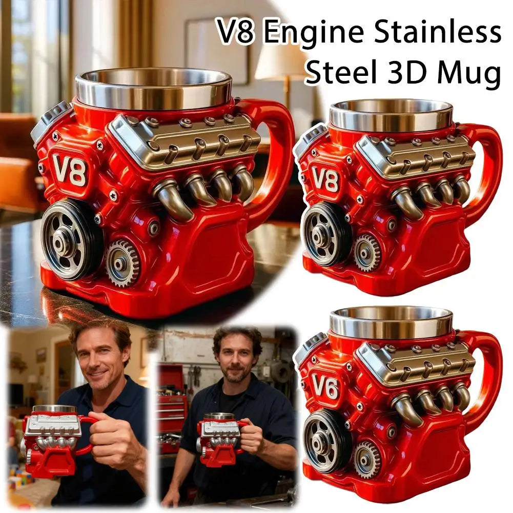 V8 Engine Coffee Mug, Retro V6 Engine Coffee Mug, Personalized Stainless Steel Wall Insulation Mug Xmas New Year Gifts for Mens