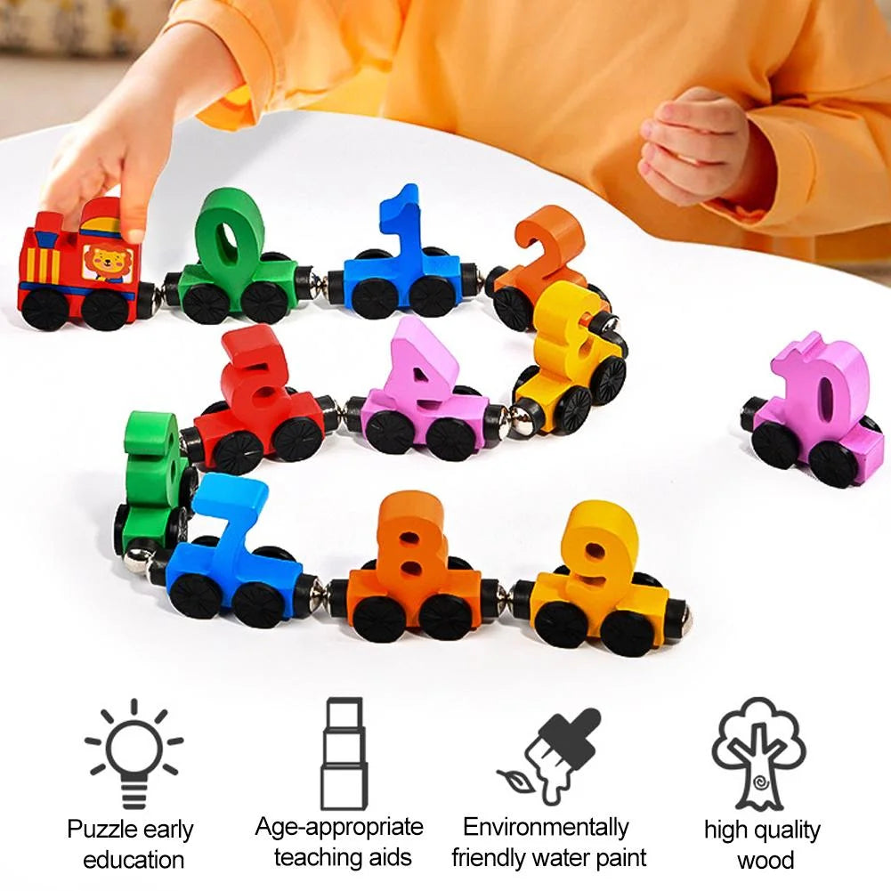 Colorful Building Blocks Number Digital Magnetic Wooden Train Toys Educational Hand-eye Coordination Magnetic Digital Train