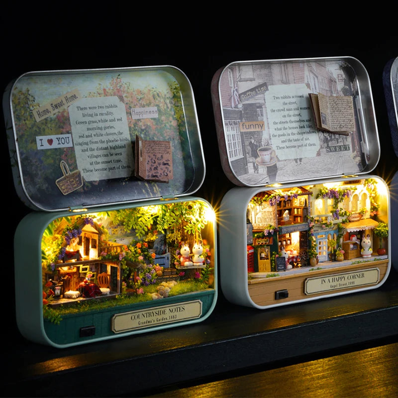DIY Wood DollHouses Handmade Funny Box Theatre Miniature Box Cute Doll Houses 3D Puzzle Assembly Kits Birthday Gift Wooden Toys
