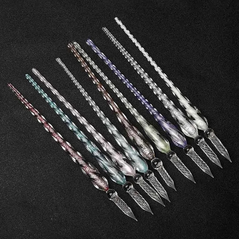 Colored Crystal Glass Dipping Pen Gift Box Gold Powder Colored Ink Signature Pen Friends Classmates Creative StationeryPens Gift