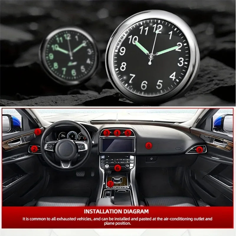 1pc Glow Decorative Car Clock Mini Quartz Watch for Car Decoration