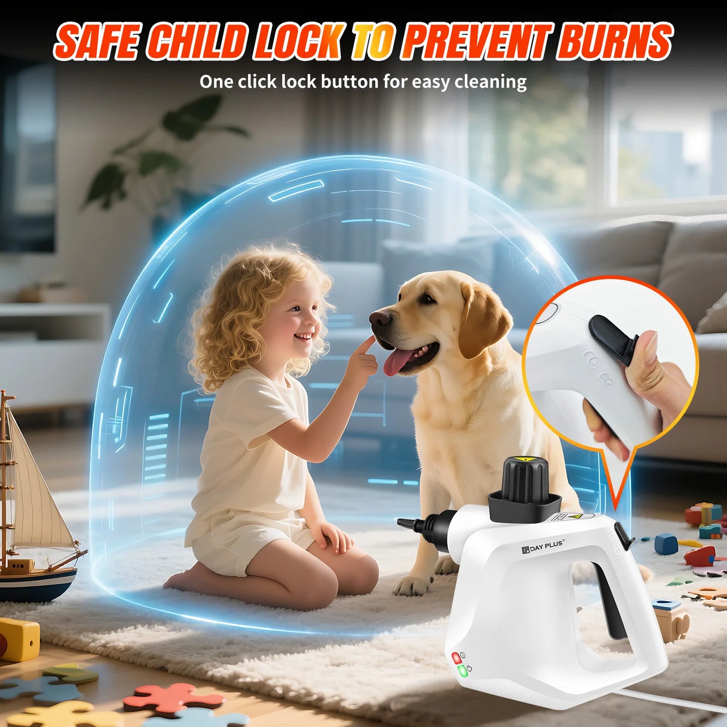 1000W High Pressure Steam Cleaner Cleaning Car Machine IPX4 Steamer with 2.5m Power Cord Steam Gun with 9 Accessory Kit