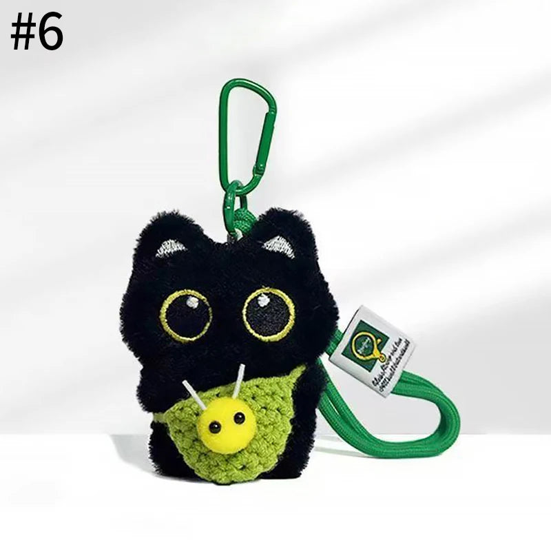 Cute Black Cat Plush Pendant Keychain Pilot Little Black Cat Hanging Backpack Keychain Creative Cat Plush Phone Keychain Gift