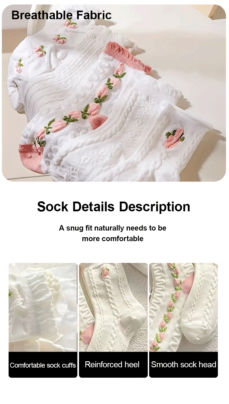 5 Pairs Cute Lace Mid Tube Socks Women's Lolitajk Ruffled Harajuku Style Autumn Winter Soft Versatile Fashionable Girl Socks