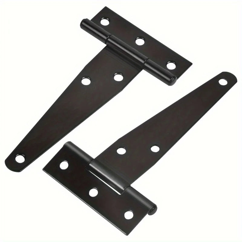 2 Sets Heavy-Duty Black T-Hinge - 4 Inch Metal Tee Hinges with Screws for Shed Doors, Barn Gates & More - Rustproof & Durable
