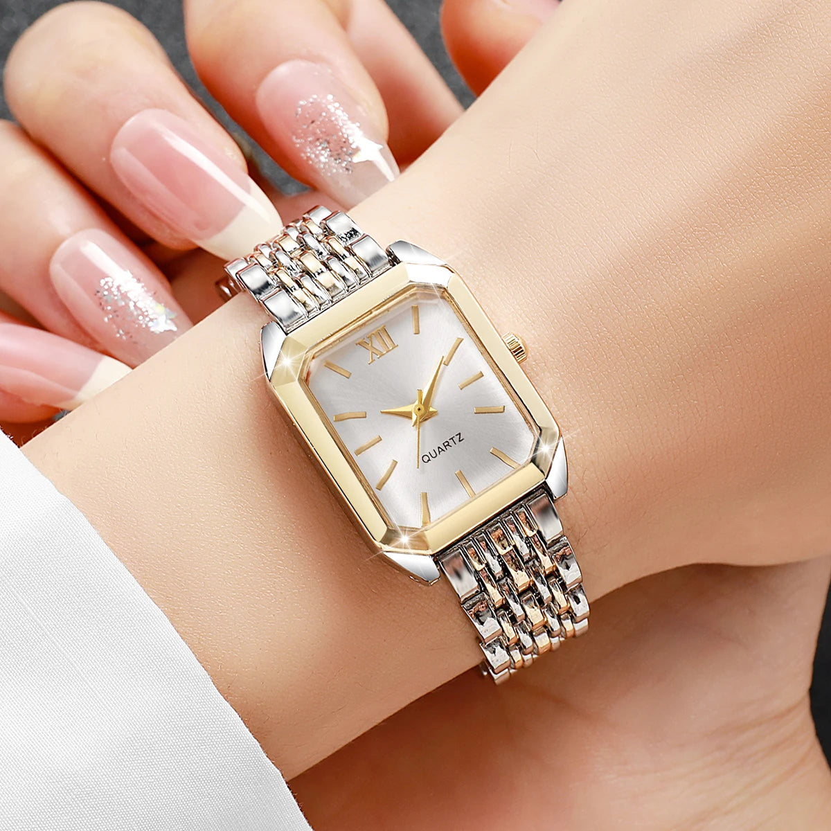 Fashion Mix Gold Women Quartz Watch Ladies Rectangle Roma Dial Wristwatch Reloj Mujer Girls Clock Gift (Without Box)