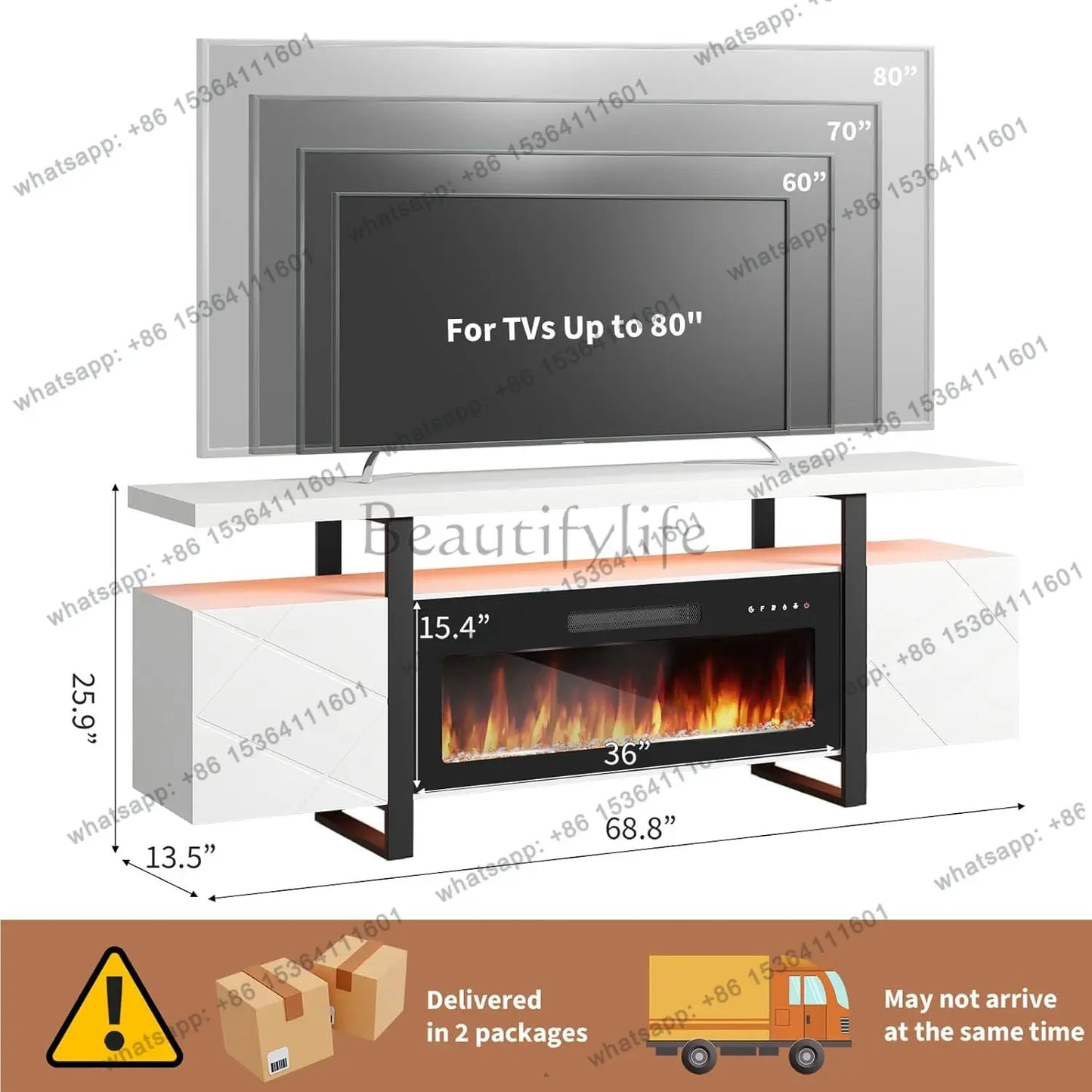 Fireplace TV Stand with 36" Electric Fireplace,LED Light Entertainment Center with Hidden Storage Cabinet,Media, Customized