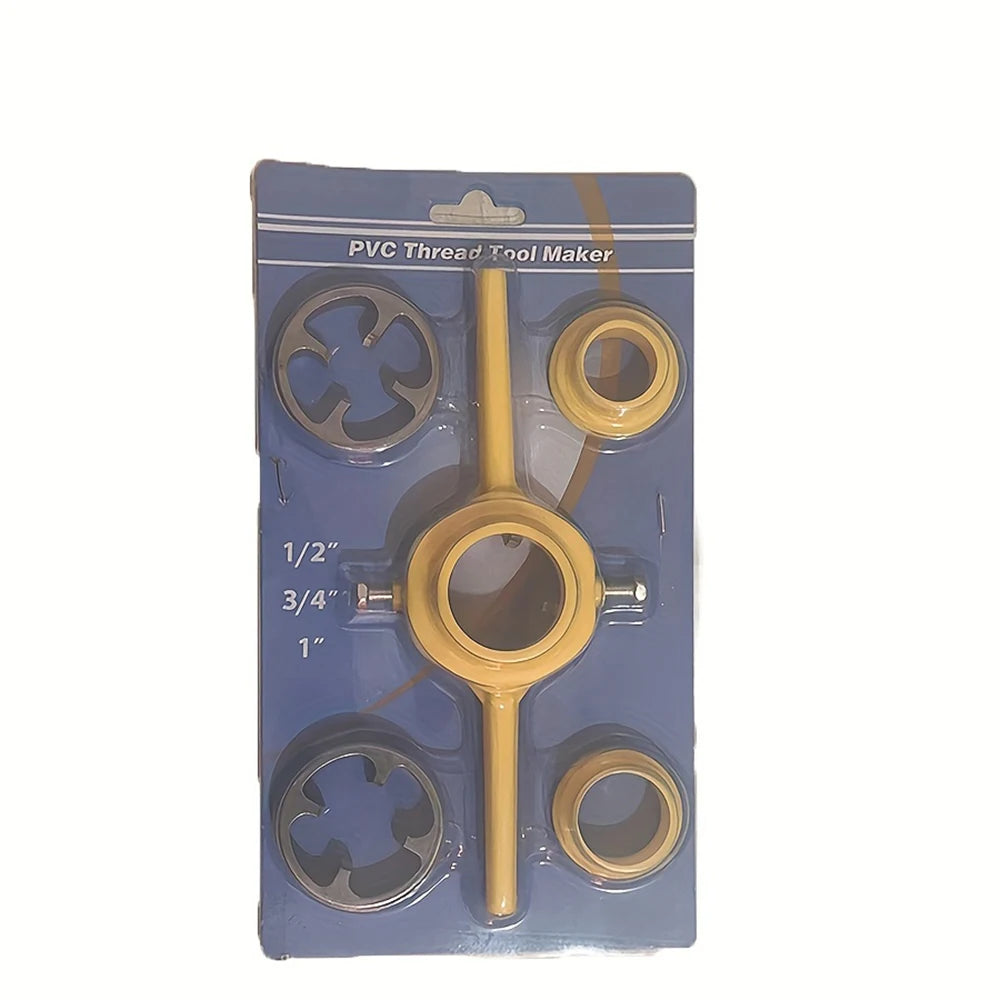 6PCS Plastic Pipe Thread Die Kit 1/2" 3/4" 1" 60° Taper Pipe Plumbing Thread Tools Water Pipe Die Tap Wrench Set PVC/NPT Manual