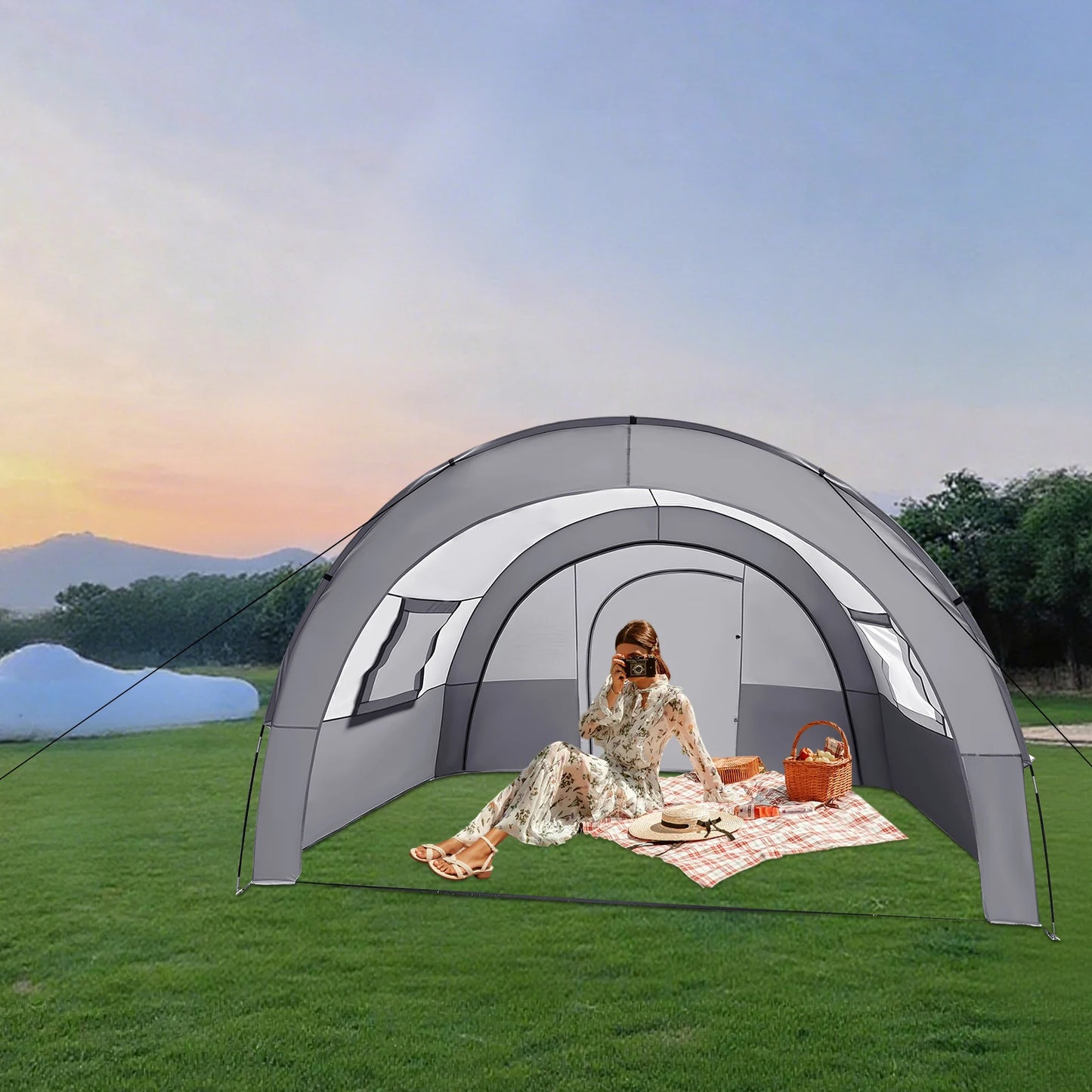  Camping Tunnel Tent Large Tunnel Tent Rain & Sun Protection Outdoor Family Camping Tunnel Tent for up to 6 People