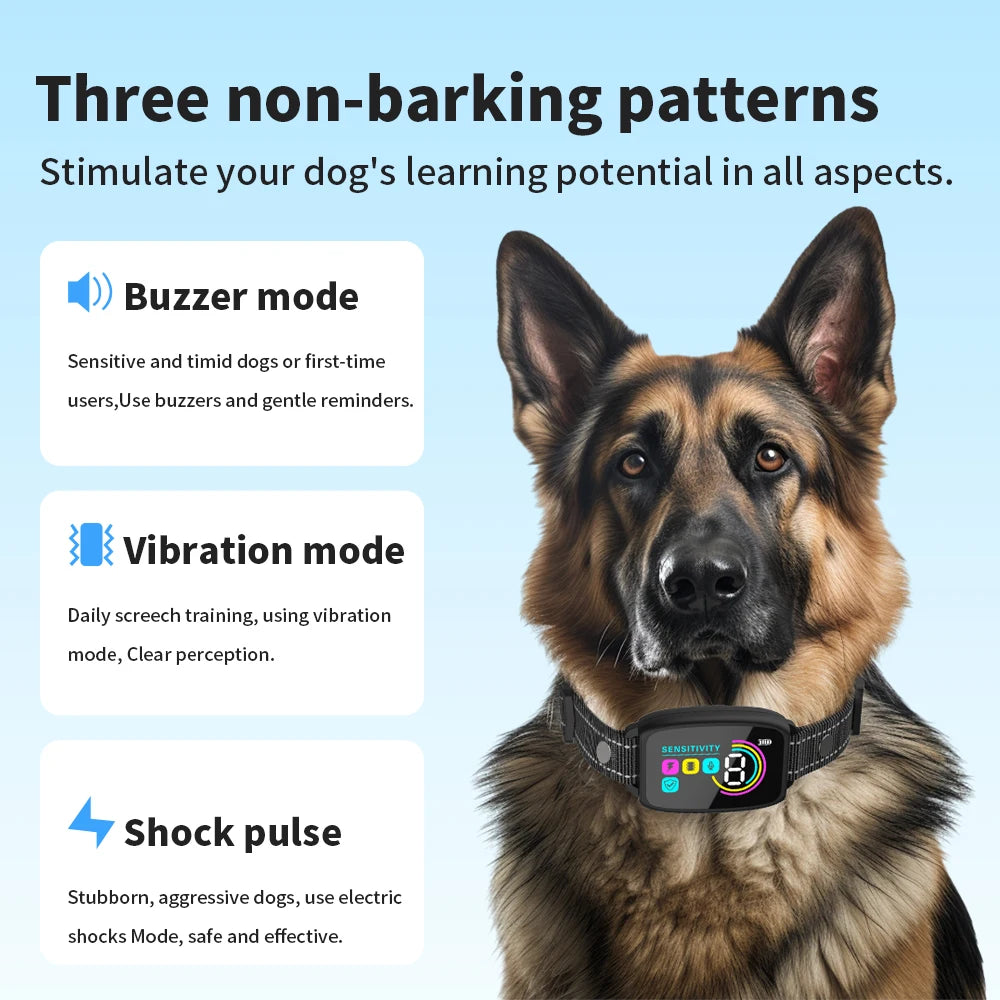 Dog Training Collar Automatic Anti Bark Dog Collar Type-C Rechargeable Dog Trainer Electric Shock Vibration Buzzer Waterproof