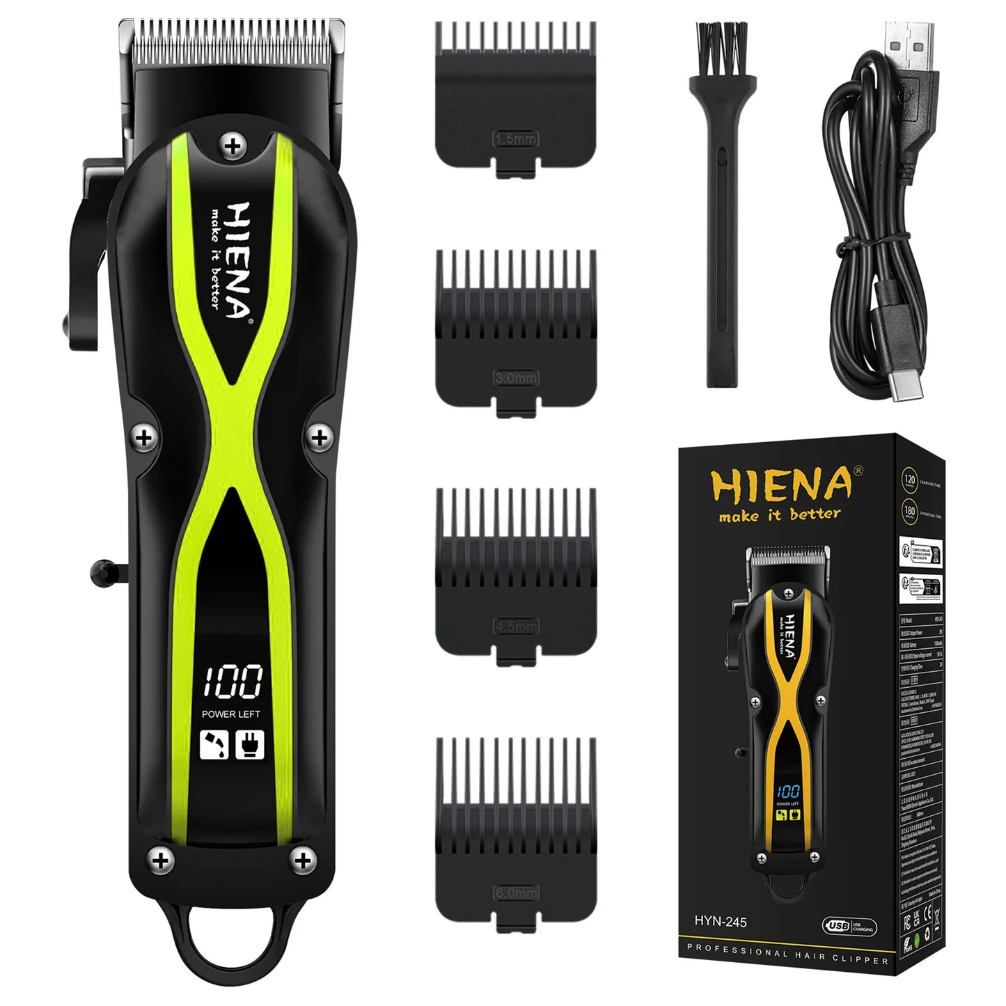 HIENA Electric Hair Clipper Set Portable Cordless Beard Trimmer Rechargeable Powerful Hair Cutting Machine Men's Hair Cutters
