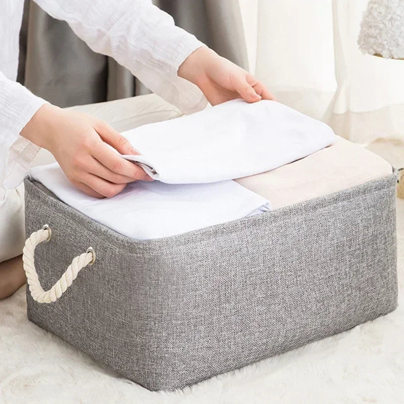 Folding Linen Fabric Storage Basket Multi-functional Sundries Storage Bag with Handle Organizer Box for Underwear Sock Baby Toys