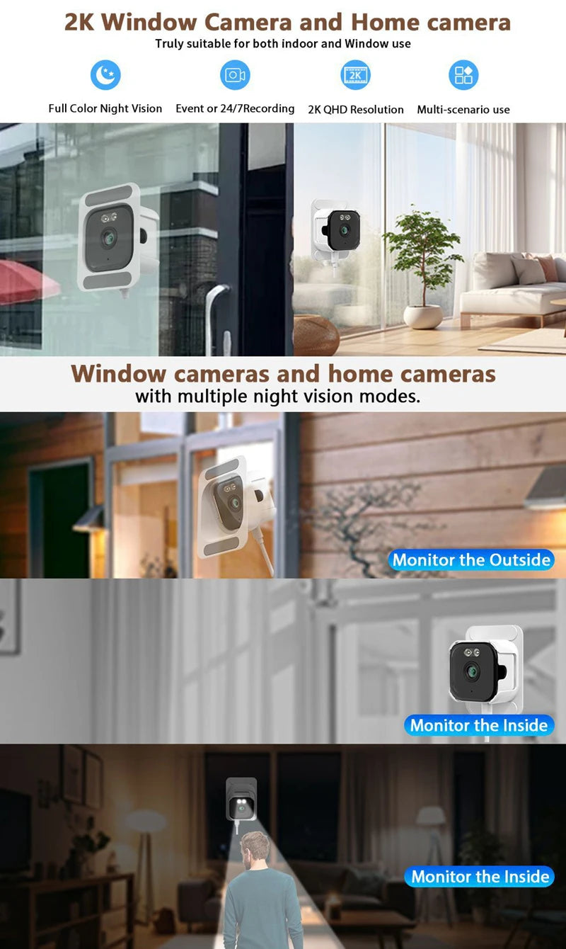 3MP Resolution Window Mini Camera Full-Color Night Vision ThroughWindow Camera Replaces Outdoor Cameras 2.4/5GHz WiFi Camera