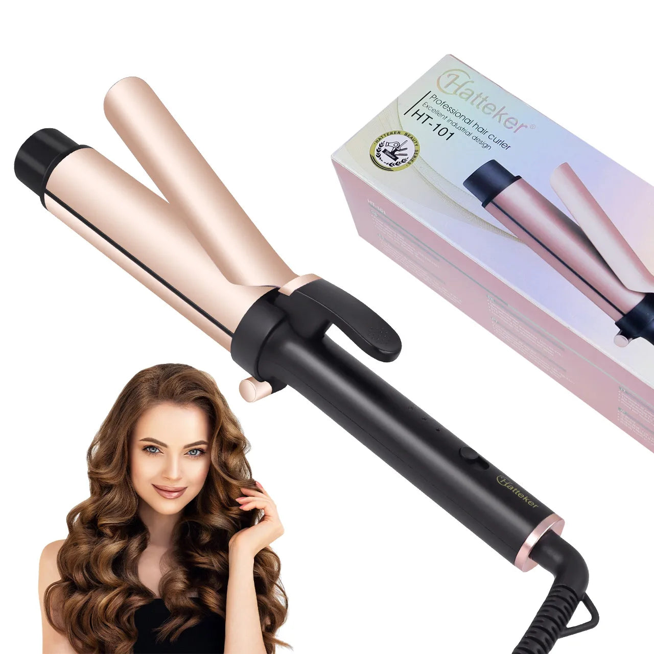 Hatteker Electric Curling Iron for Women 3-Level Temperature Control Ceramic Hair Protecting Curler Home Use Styling Tool US