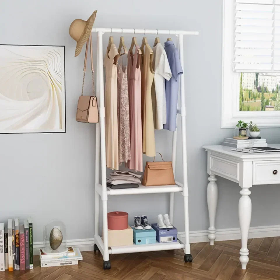 Multifunctional Storage Dormitory Clothes Drying Rack Floor Standing Clothes Rack Simple Clothes Mobile Hanging Clothes Rack