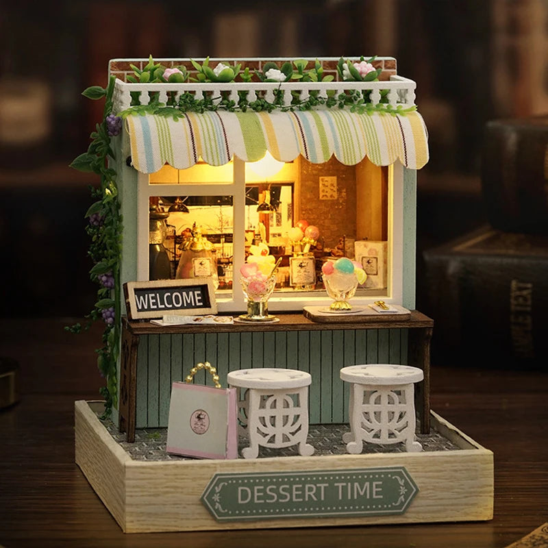 3D Puzzle Building Model Kit Wooden Miniature Doll House With LED Lights Assembled DollHouses Home Decoration Birthday Gifts