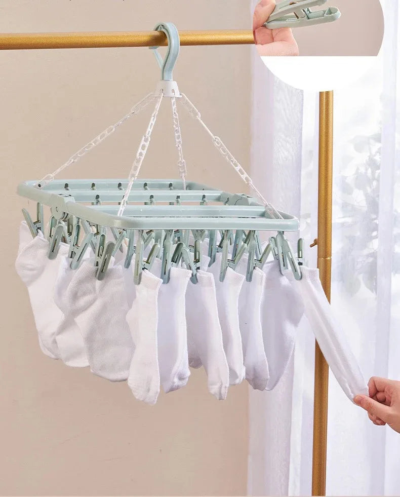 1/3PCS Foldable Drip Hanger with 32 Clips - Plastic Hanging Drying Rack for Clothes Underwear Socks Suitable for Bedroom Balcony