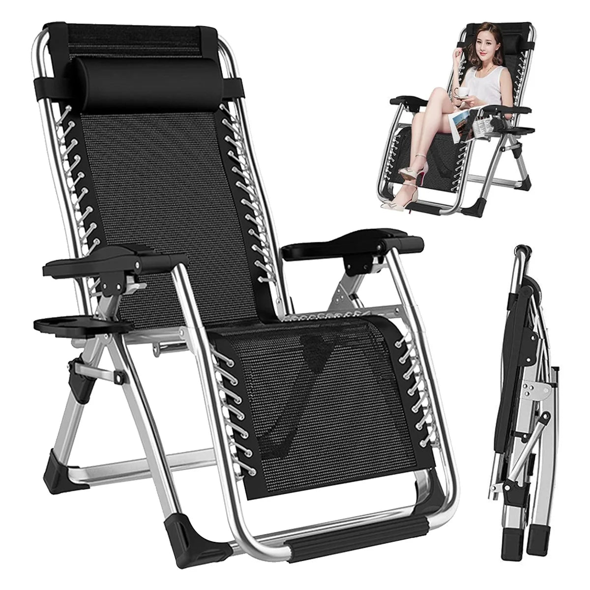 Zero Gravity Chair Reclining Sun Lounger Outdoor Garden Folding Adjustable