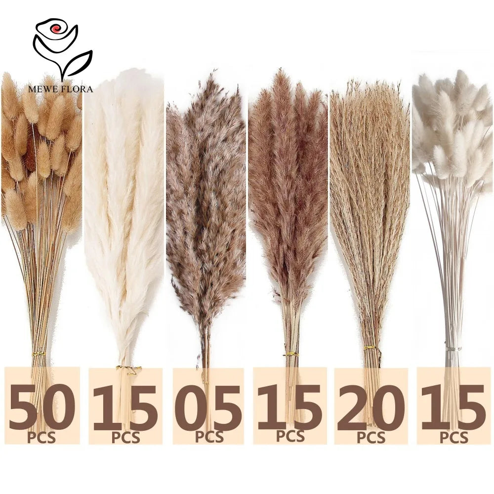 120pcs Fluffy Pampas Bunny Tail Grass Dried Artificial Flowers  Bouquet for Bathroom Wall Office Boho Home Wedding Decorations