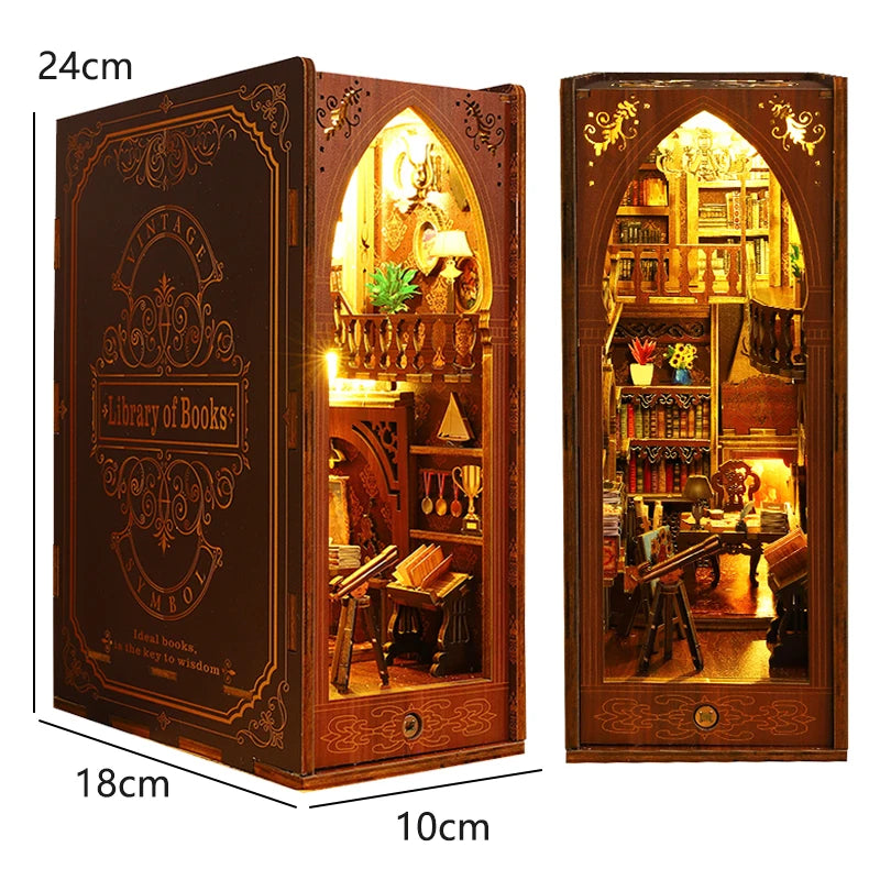 DIY Book Nook Kit Shelf Inser Dollhouse Model Building Kit Wooden Bookshelf Room Dollhouse Bookend Toy For Adults Birthday Gifts