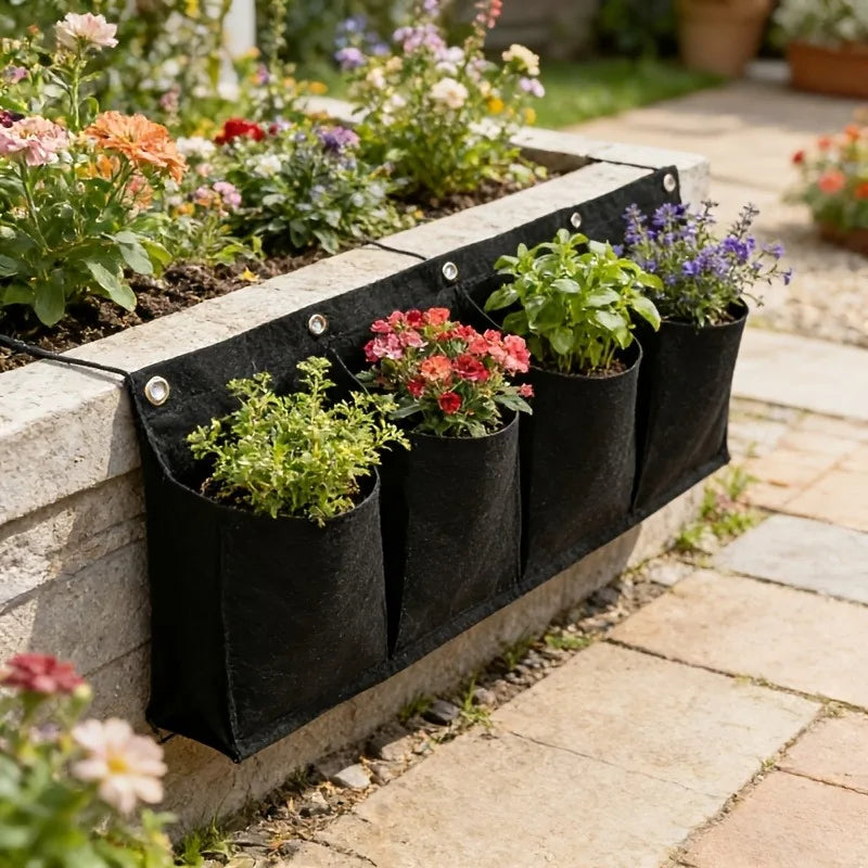 Black Felt Plant Grow Bag, Wall-Mounted Flower Growing Bag for 8 Scenarios, Non-Woven Fabric Wall Greening Felt Planting Bag