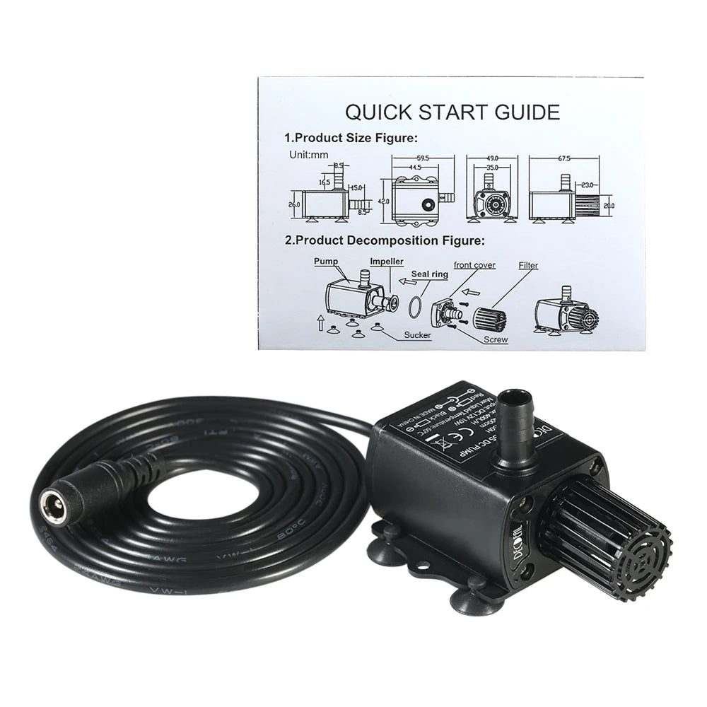 Ultra-quiet Mini DC12V 10W 400L/H Lift 400cm Brushless Water Pump 5.5*2.1mm Female Submersible with Flow Adjustment Function