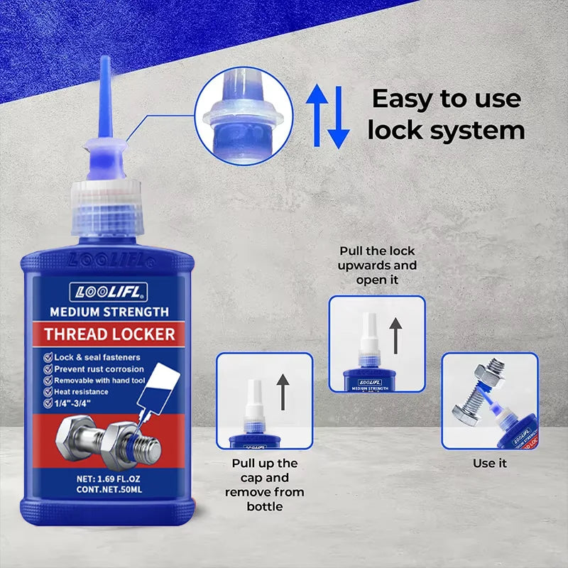 LOOLIFL, 243 Medium-Strength 10Ml-50Ml Threadlocker, Industrial Glue, Removable, Anti-Loosening, Anti-Slip, Waterproof, Rust-Proof, Oil-Resistant, Sealing Threadlocker, Removable, Stable