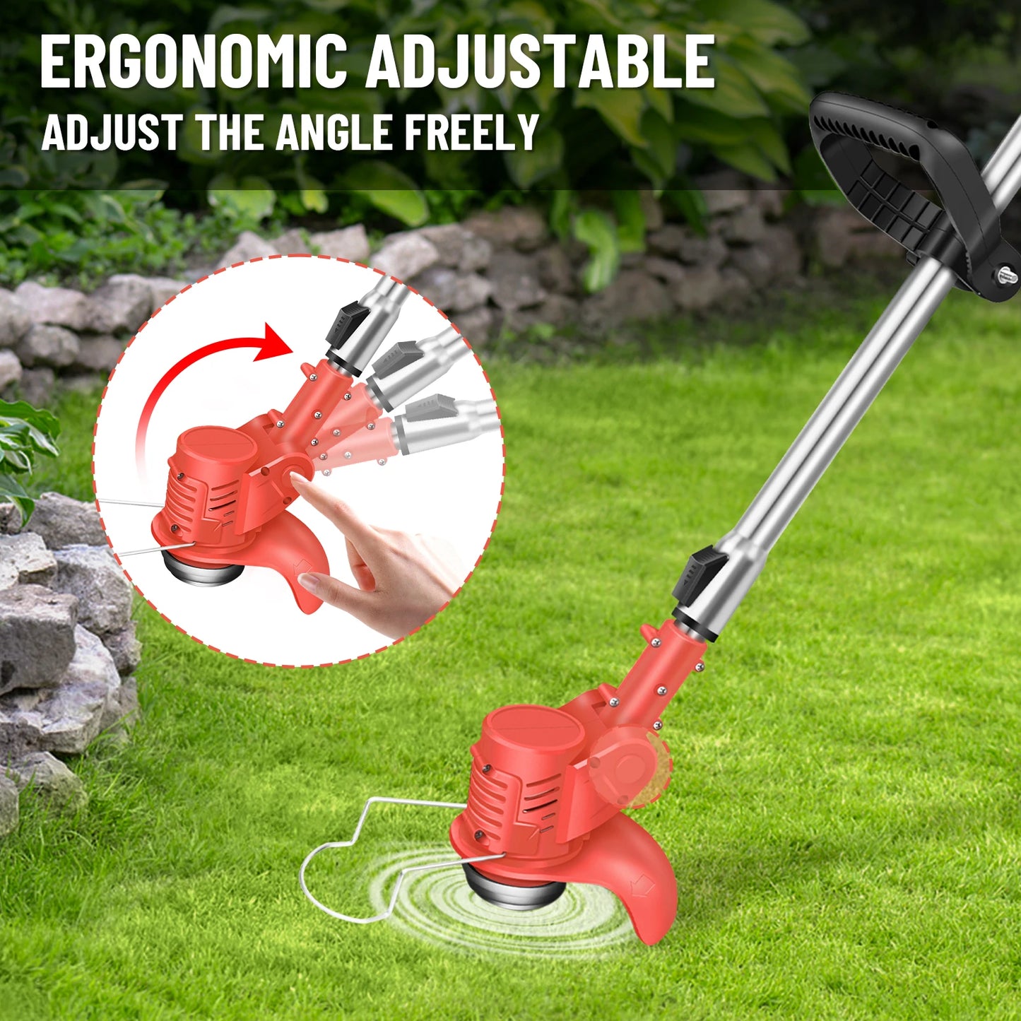 21V Cordless Weed Wacker 3 in 1 Rechargeable Weed Wacker Electric for Lawn Garden Yard,With Battery,Red