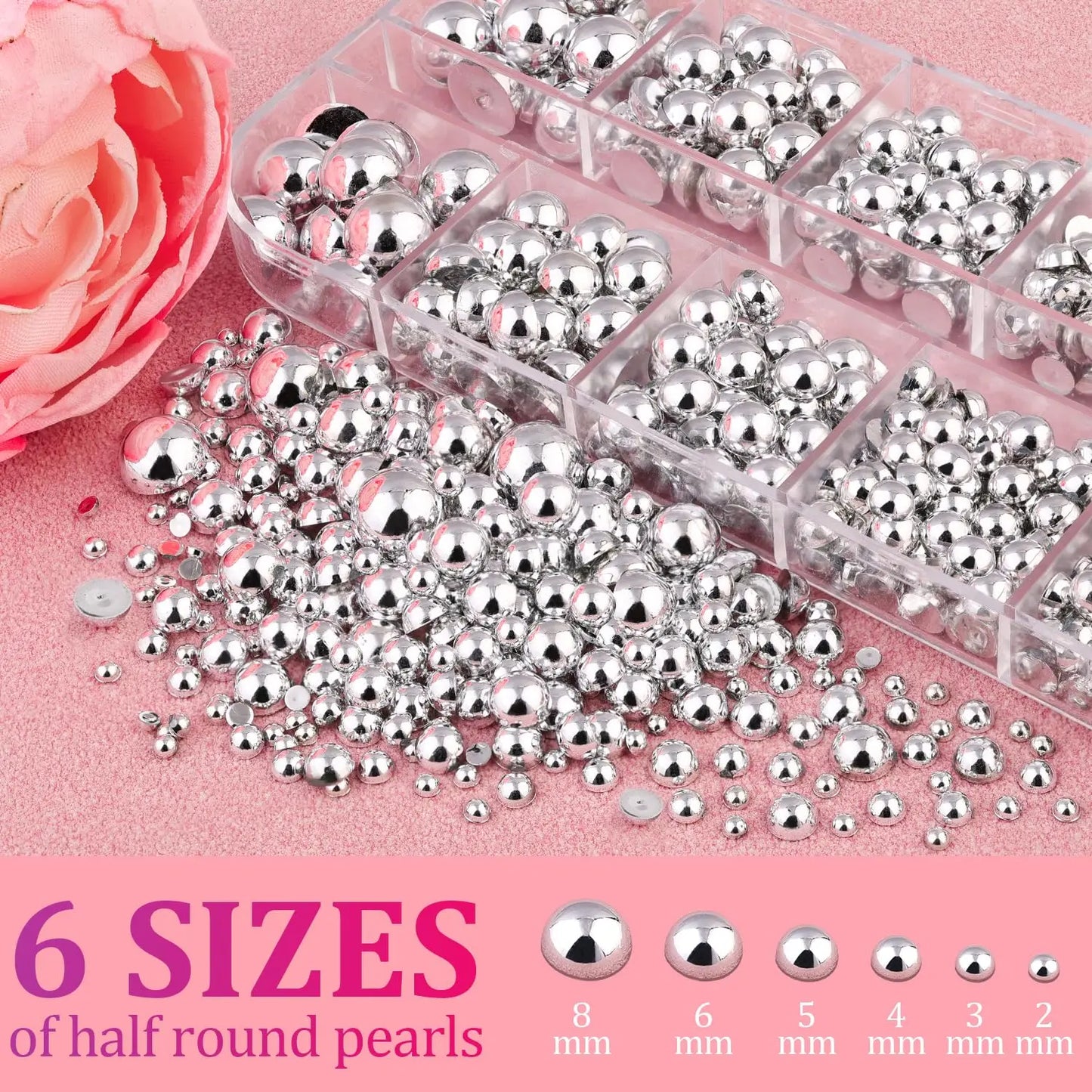 12Grid Shiny Silver Half Round Metal Caviar Bead Nail Rivets Charms 2/3/4/5/6/8mm Flatback Pearl Balls Nail Art Studs Y2k Decora