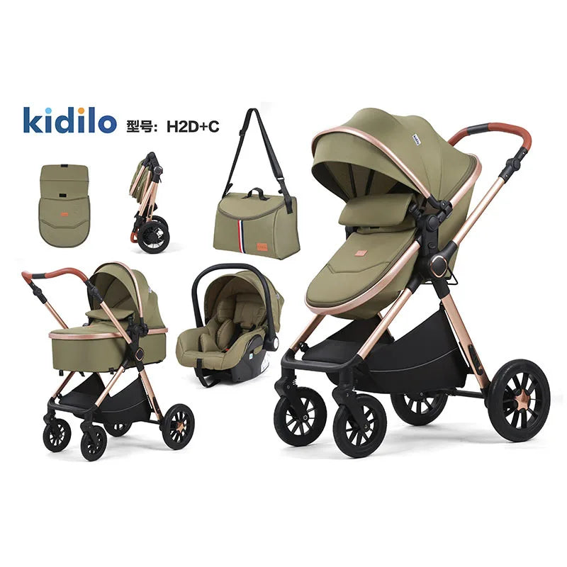 Kidilo stroller can sit and lie down folding shock absorber basket three in one two-way newborn baby high landscape