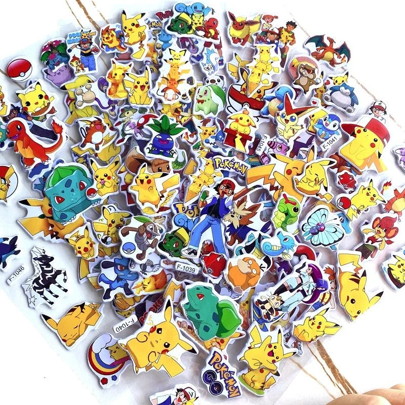 12pcs Cartoon Pokemon Pikachu Sticker Kawaii Cute Anime Waterproof Dimensional 3D Stikers Puffy Bulk Book Stickers Toy Gift