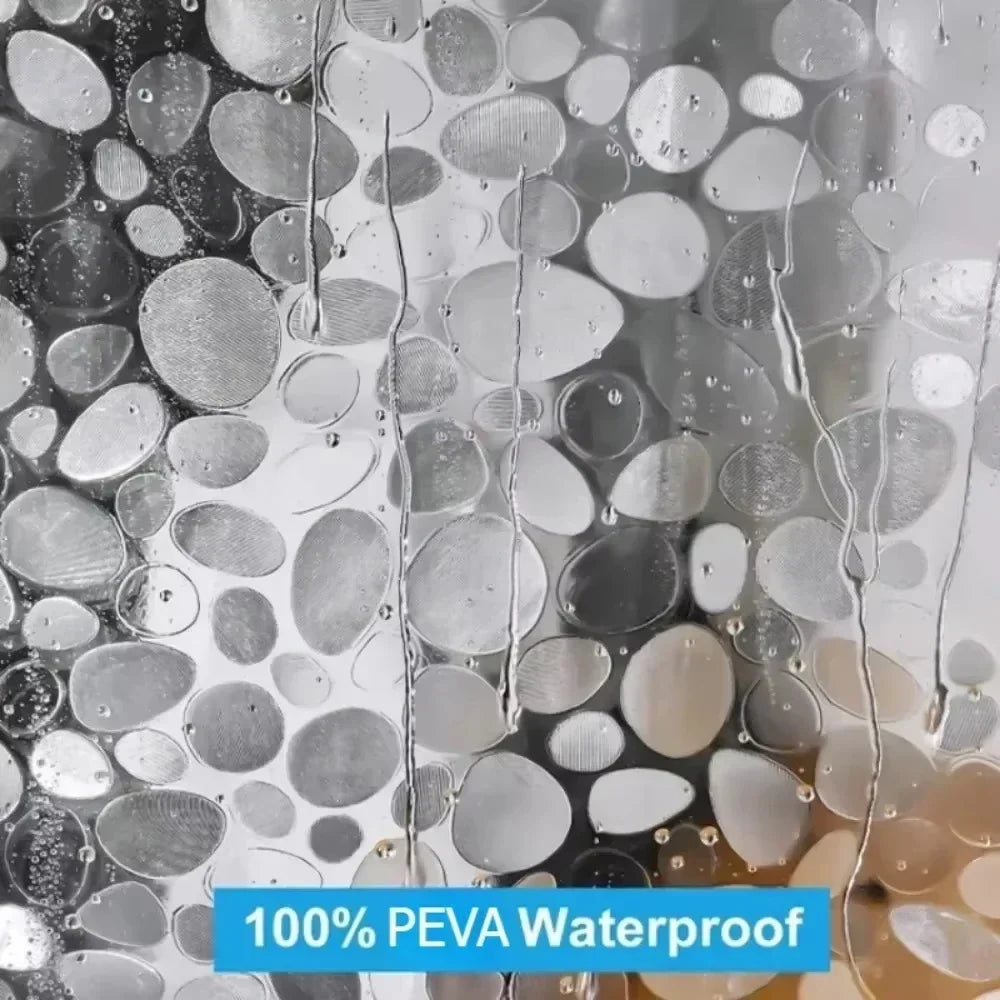 1pc Waterproof Clear Shower Curtain Pebble Pattern PEVA Bath Curtain Liner with Bottom Magnets Plastic Bath Curtain for Bathtub