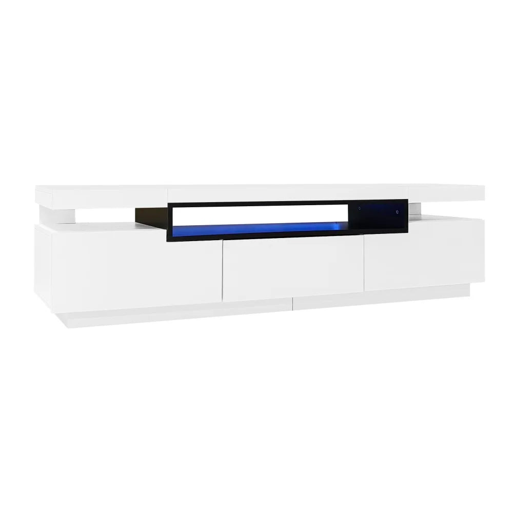 PINGGO TV Stand Cabinet for 70-inch TV High Gloss TV Stand Unit with LED Lights 160CM, 3 Drawers, 3 Open Storage Space