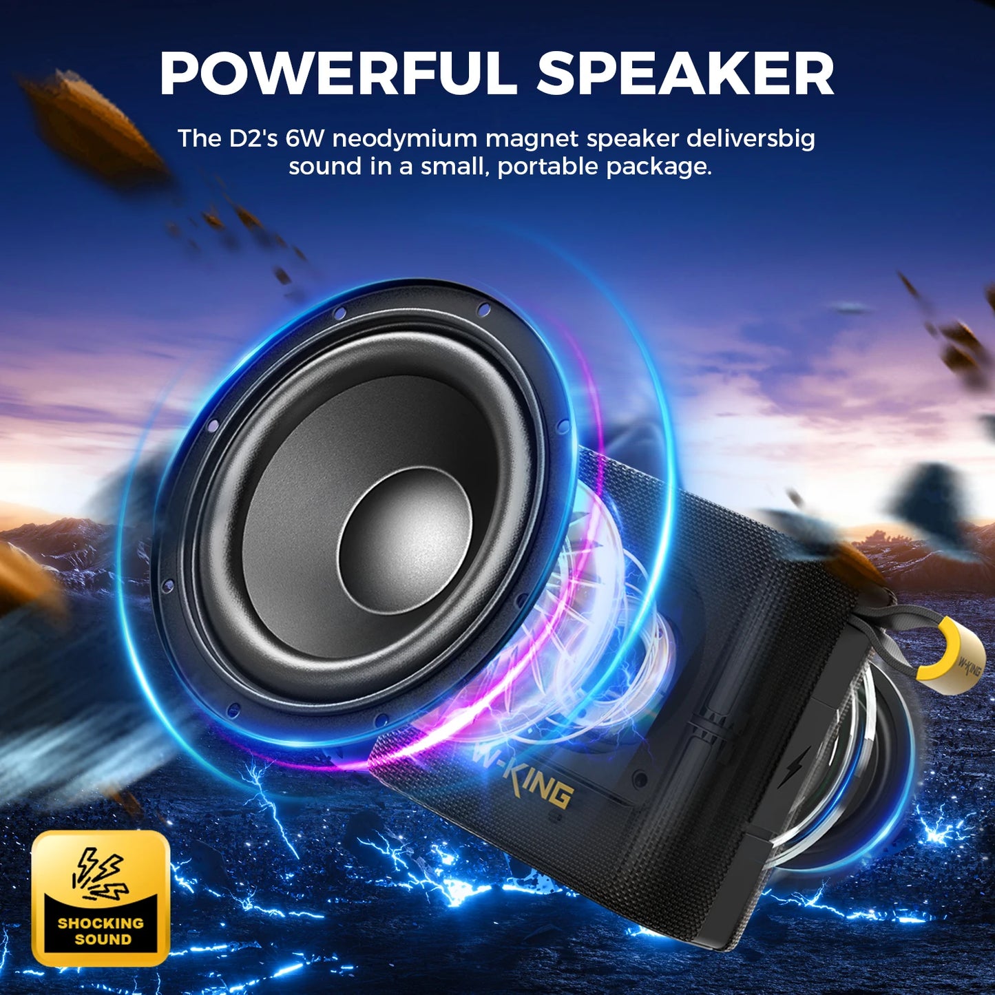 W-KING Portable Wireless Bluetooth Speaker, 6W Deep Bass Sound, IPX7 Waterproof, 10H Playtime, TWS/FM/TF/AUX, Handsfree Call