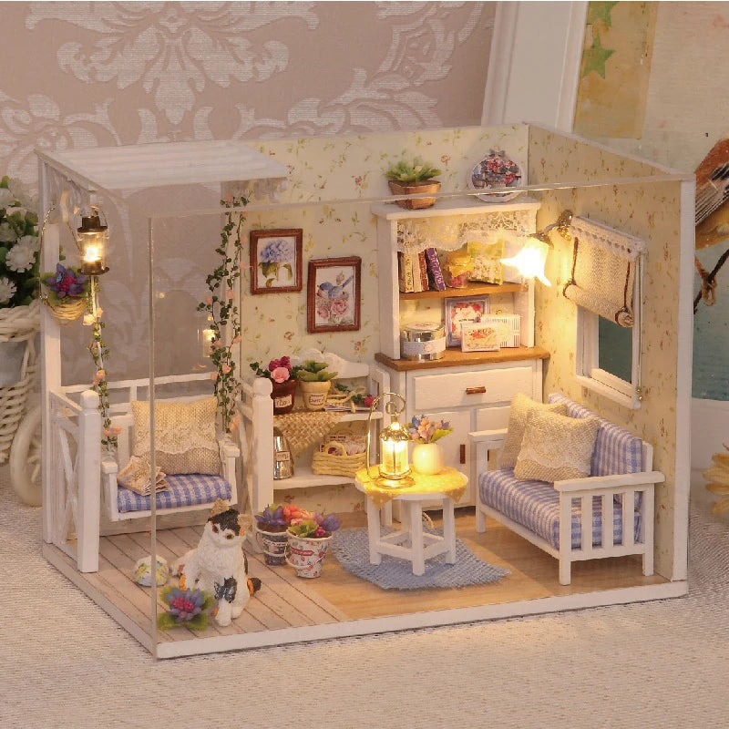 Wooden Mini Doll House Assembled Model Building Small House Kit 3D Puzzle Toys Bedroom Decoration With Furniture Gifts Dollhouse