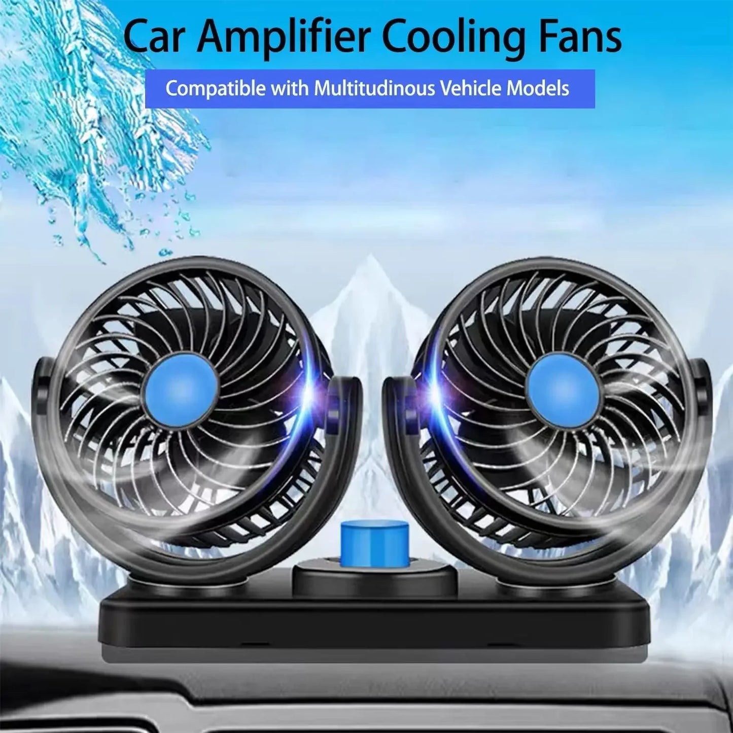 Professional Dual Fans 360 Rotation Multi Angle Cooling Fan for Sedan RV Truck Boat Vehicles Camping Office Desk Use Accessory