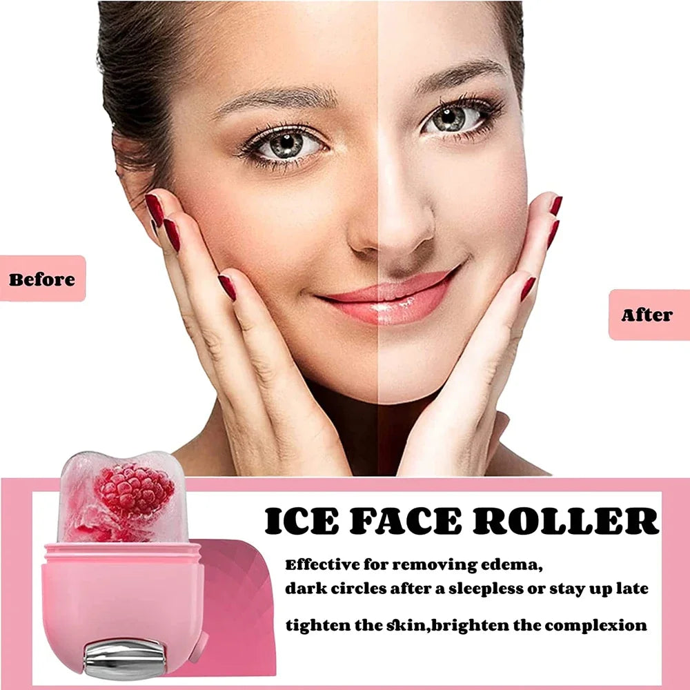 2 In 1 Ice Facial Roller Gua Sha Puffiness Roller Lifting Contouring Tools Ice Cube Trays Ice Balls Face Massager Beauty Care