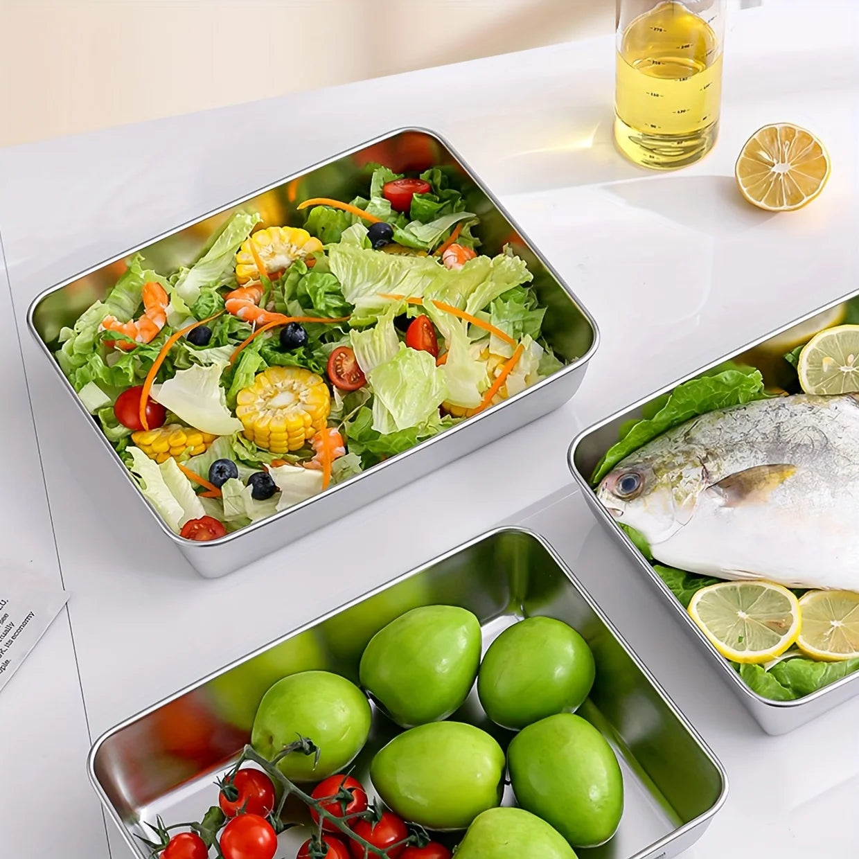 3-Piece Stainless Steel Food Storage Containers Set - Airtight BPA-Free Kitchen Organizers for Fridge/Pantry/Dry Goods
