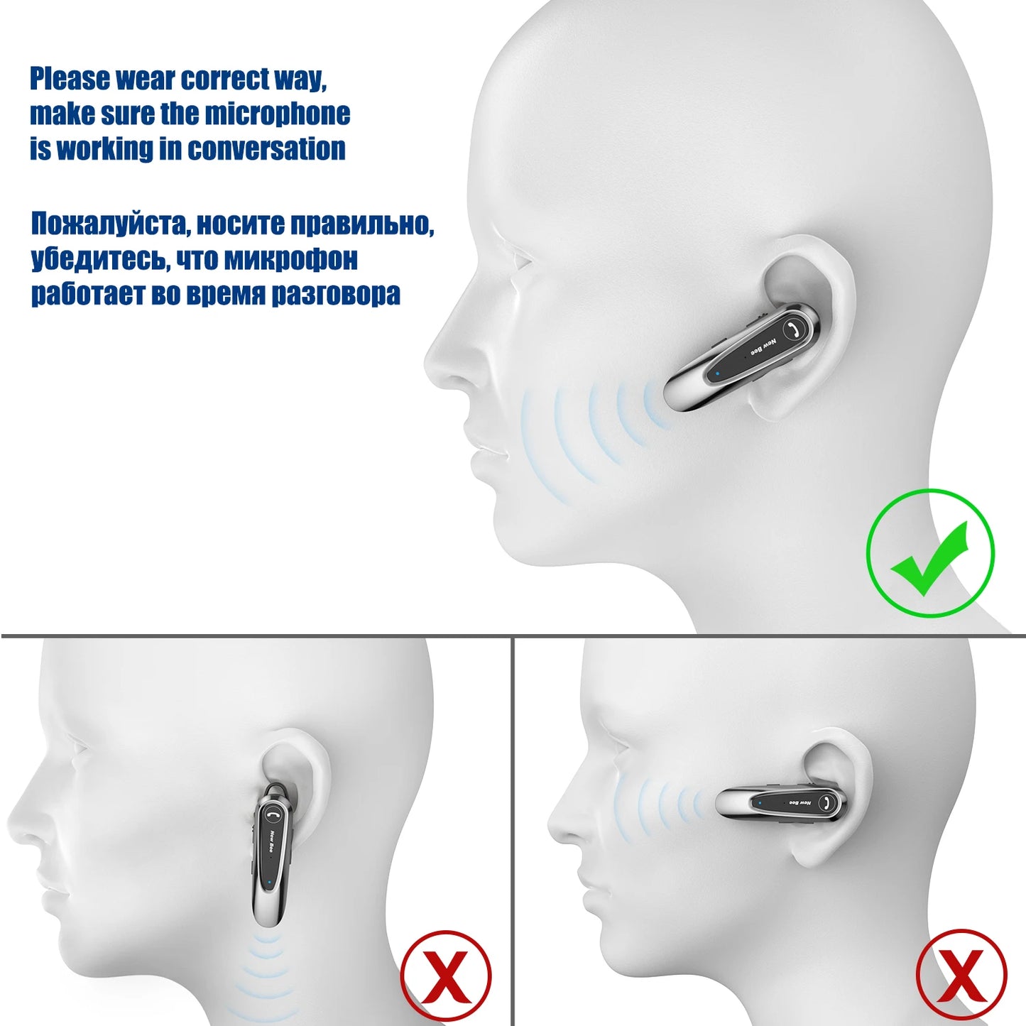New Bee B45 Bluetooth Headset Wireless Earpiece for Driving Earphone with Dual Mic Earbuds CVC8.0 Noise Reduction Headphones