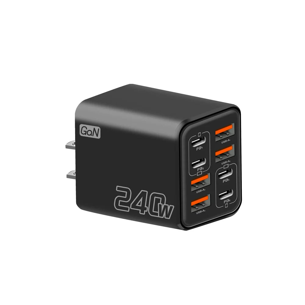 240W 8 in 1 USB C GaN Charger Fast Charging Phone Charger Power Adapter For iPhone Samsung Xiaomi EU/US/UK Plug Travel Charger