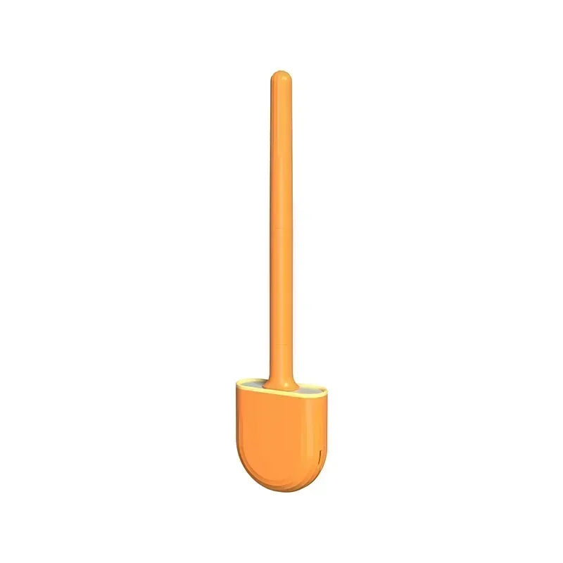 Toilet Brush Water Leak Proof With base Silicone Wc Flat Head Flexible Soft Bristles Brush with Quick Drying Holder Set