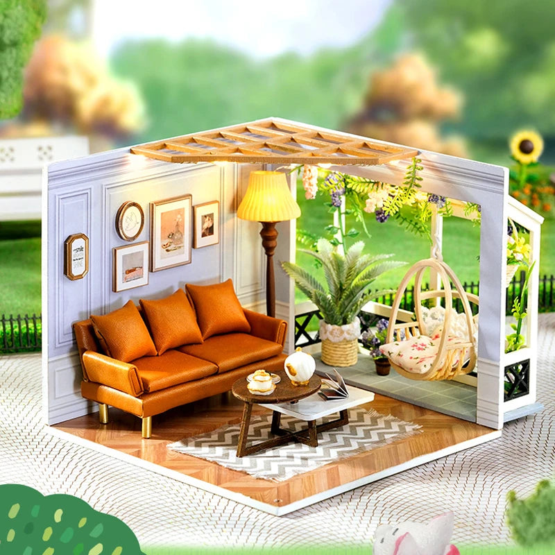 DIY Wooden Miniature Doll House Small House Kit 3D Puzzle Assembly Building Kits With Furniture LED Dollhouse Toys For Gifts