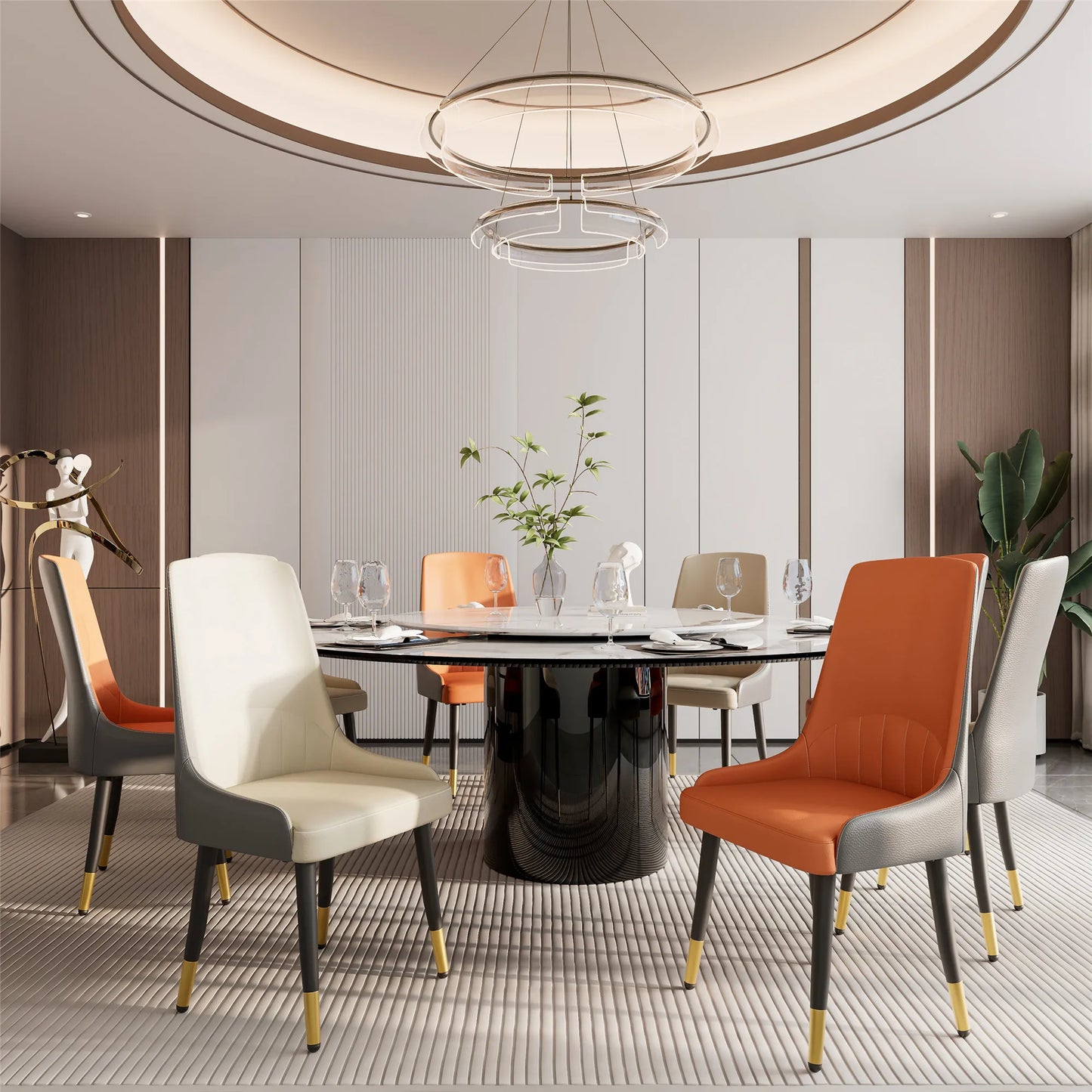 Faux Leather Dining Chairs Set of 2, Modern Upholstered Kitchen Dining Room Chairs Armless Accent Side Chairs with Metal Legs