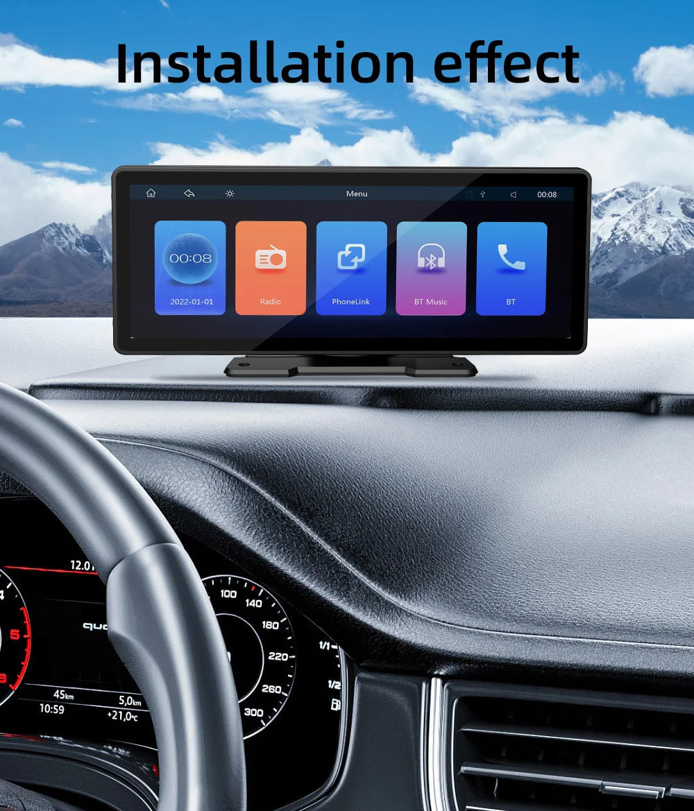 BQCC 10.26 Inch Portable MP5 Multimedia Video Player Android Auto Wireless Carplay Screen HD Rear Reversing Camera Car Radio