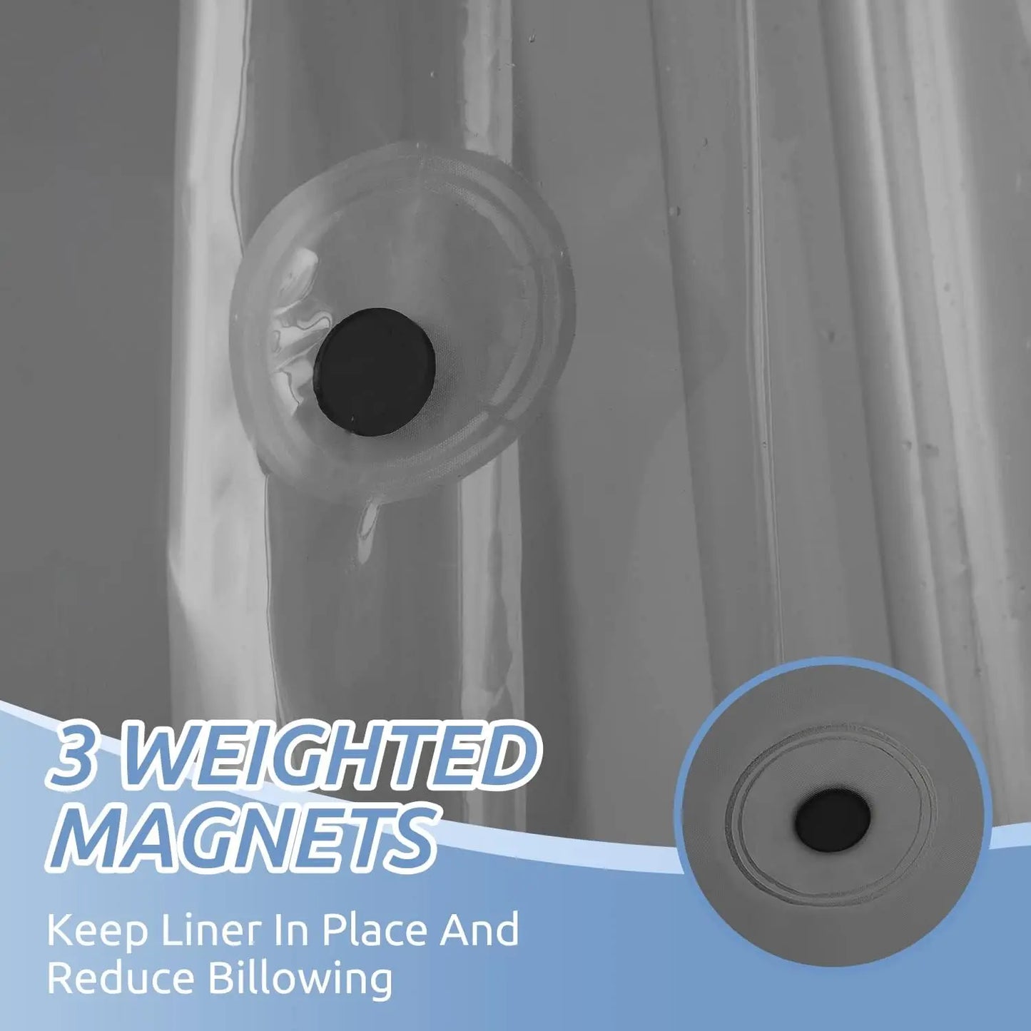 1pc Gray Shower Curtain Liner with Weighted Magnets Plastic Hooks and Durable Metal Grommets Bathroom Curtain Bath Curtain