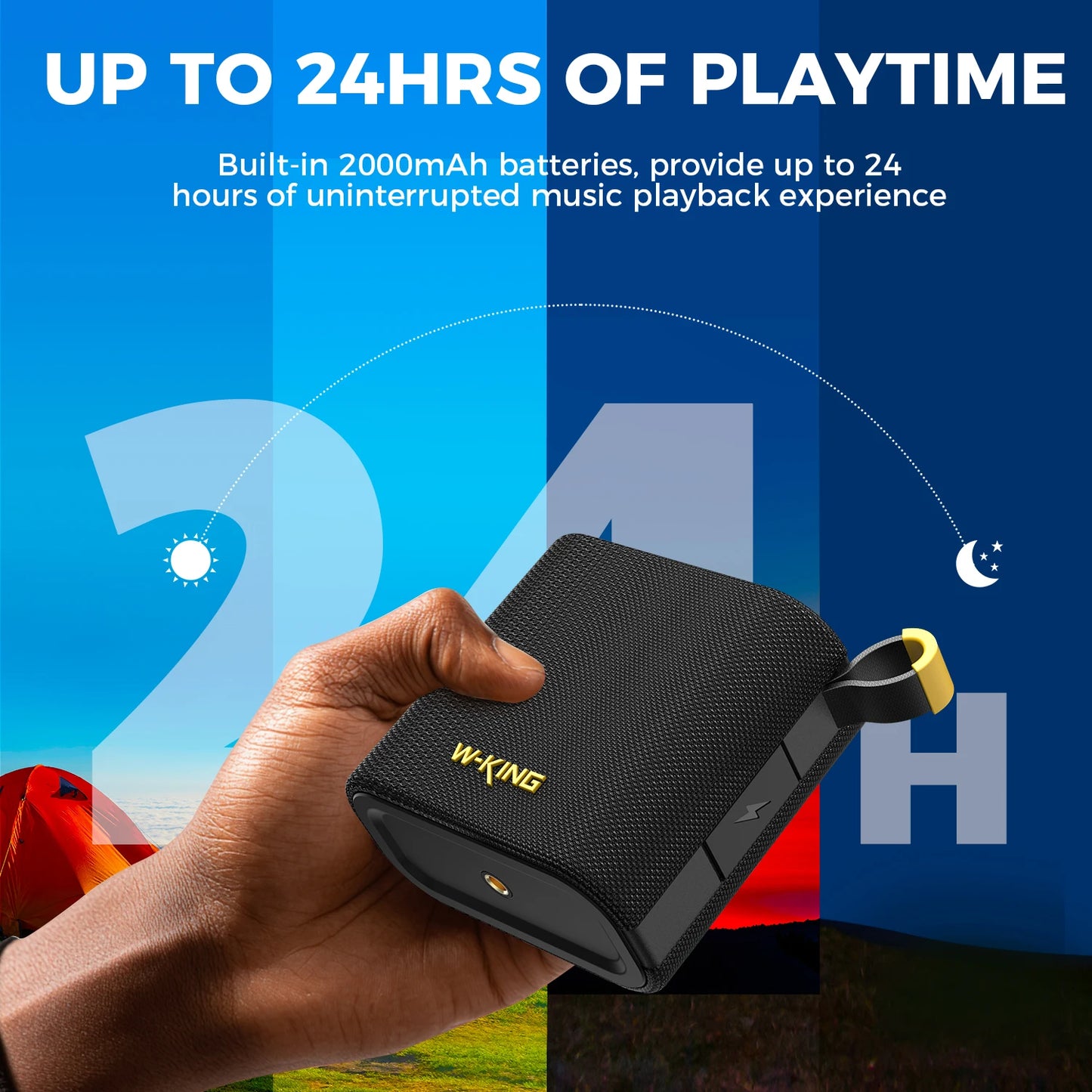 W-KING Blue Mini Bluetooth Speaker, 6W Bass, IPX7 Waterproof, 10H Playtime, TWS, FM, TF/AUX, Shower & Bike Use BT5.3 Speaker