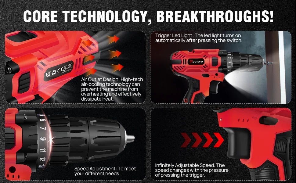 21V Cordless Drill,45Nm Electric Screwdriver Set with 29PCS Accessories, 2 Variable Speed for Home DIY Project Kit