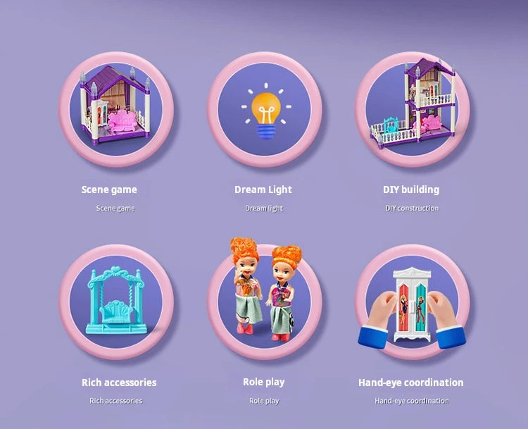 3D DIY Fantasy Princess Castle Villa Assembly Doll House Set Toys, Girls Home Toys & 3D Kids Toys