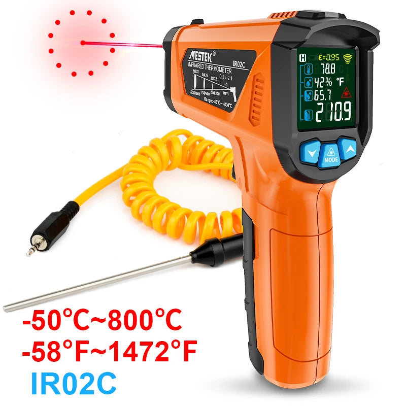 Digital Infrared Thermometer Non-contact Pyrometer Laser Temperature Meter Imager Hygrometer IR Termometro Color LCD Light Alarm